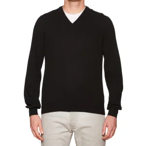 FEDELI Black Cashmere V-Neck Sweater 60 NEW 4XL