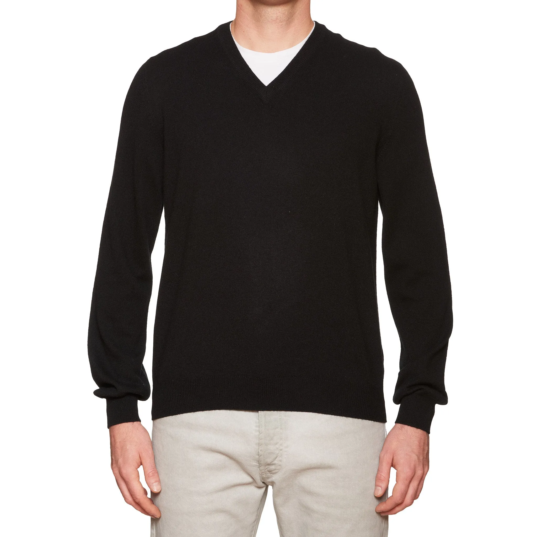 FEDELI Black Cashmere V-Neck Sweater 60 NEW 4XL