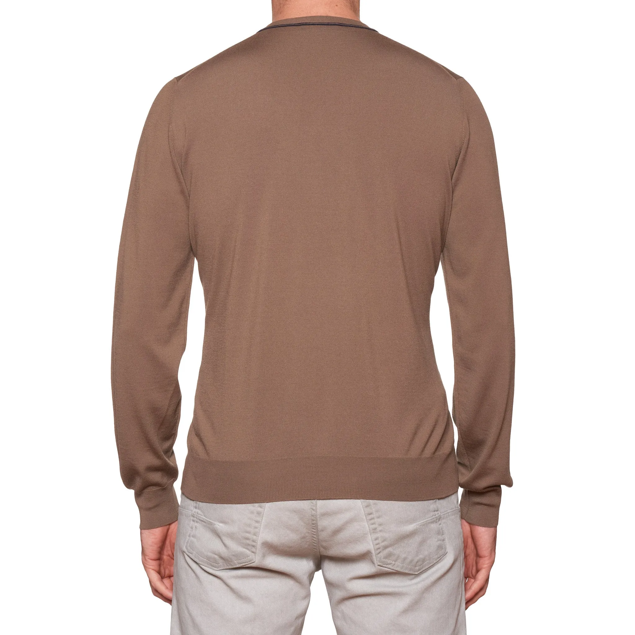 FEDELI Brown 15 Micron Wool Super 160's V-Neck Sweater EU 50 NEW US M