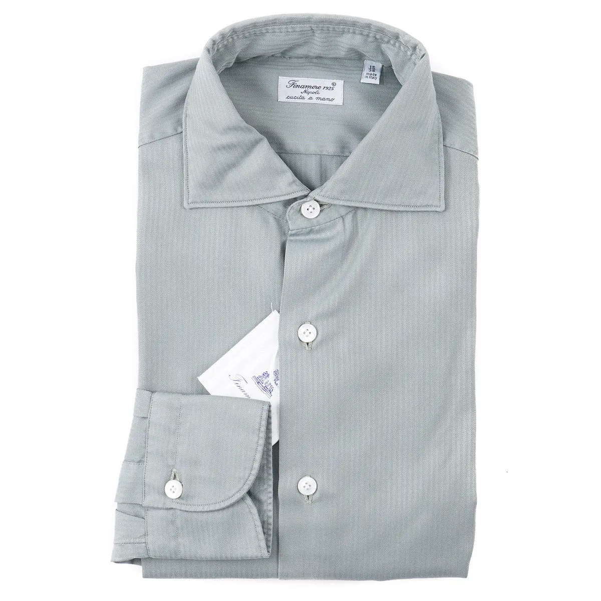 Finamore Herringbone Cotton Dress Shirt