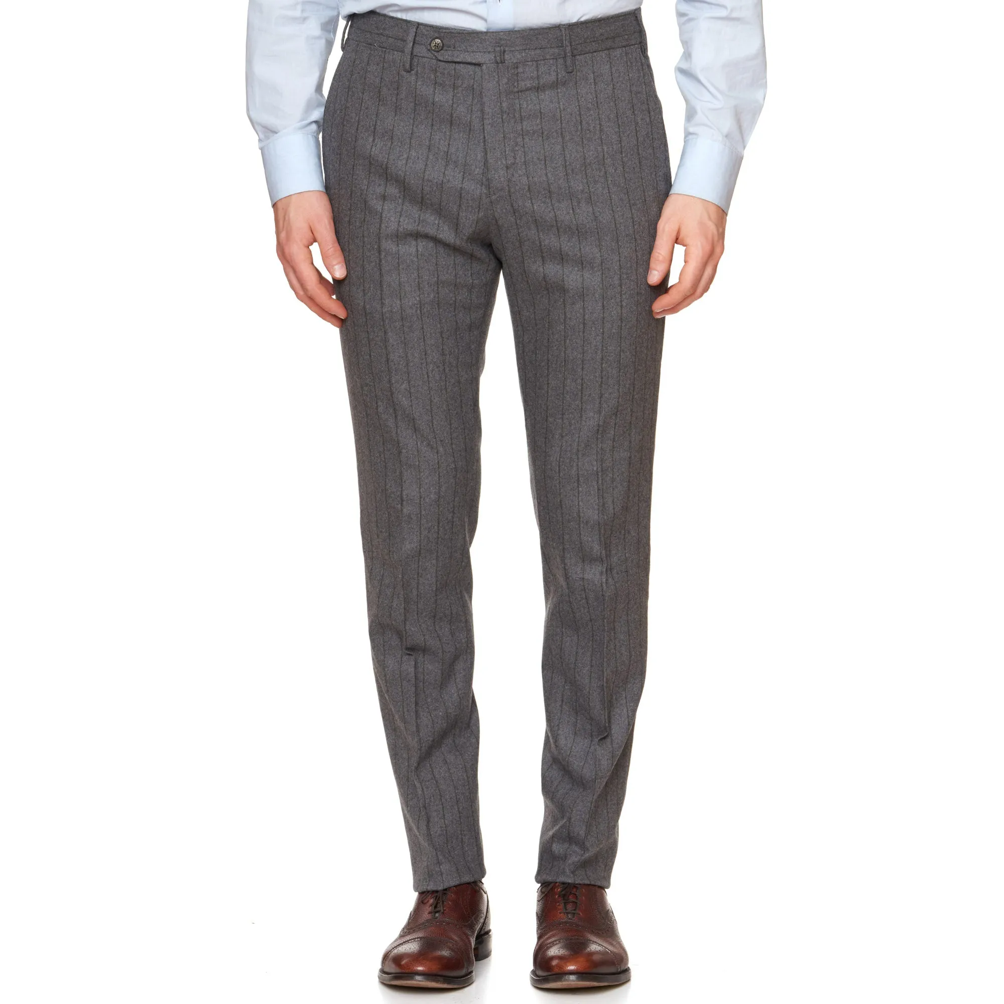 PT01 PANTALONI TORINO Jacques Gray Striped Flannel Wool Pants NEW Slim US 36