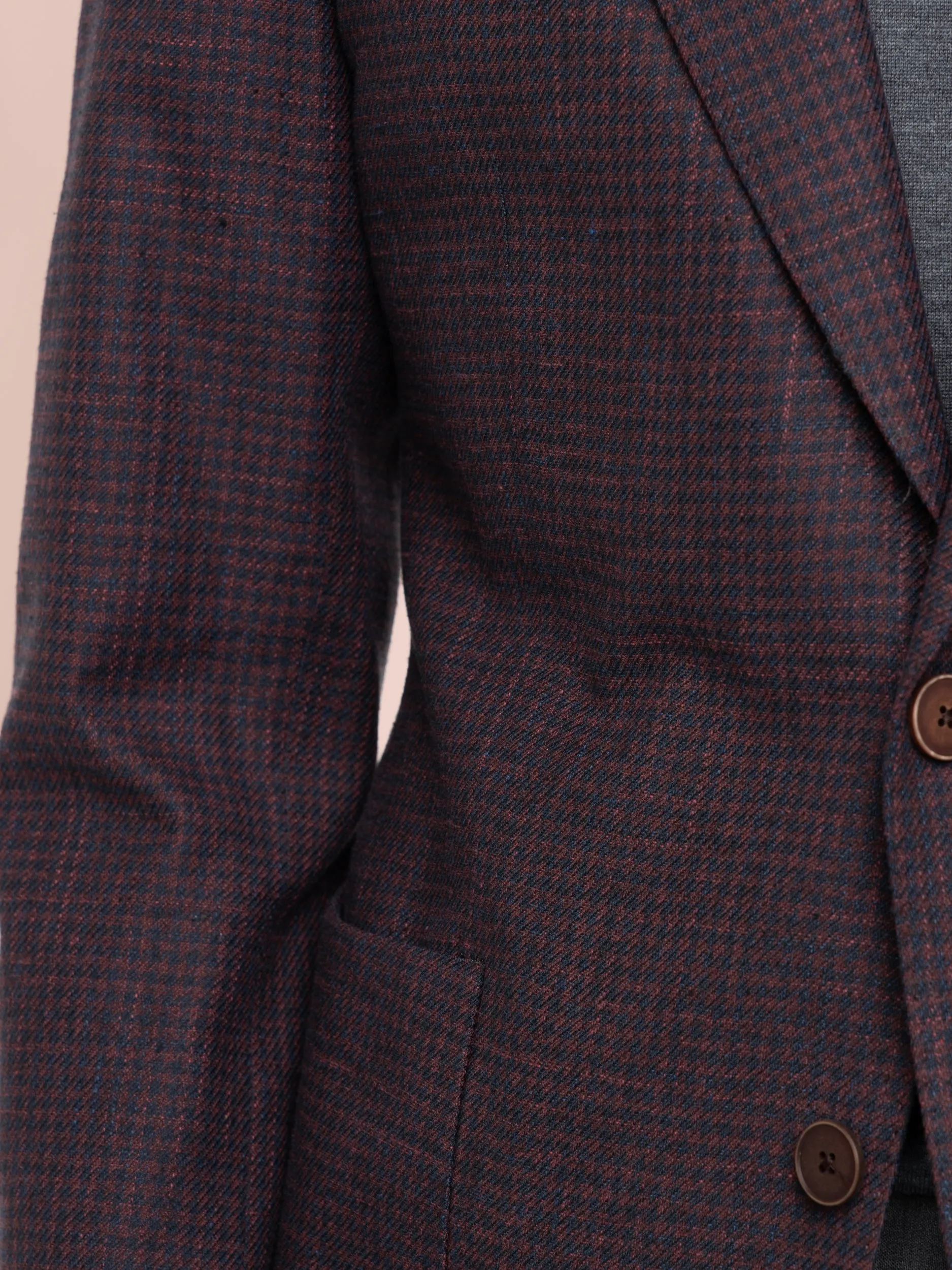 Red Check Wool-Cotton-Flax Sport Jacket