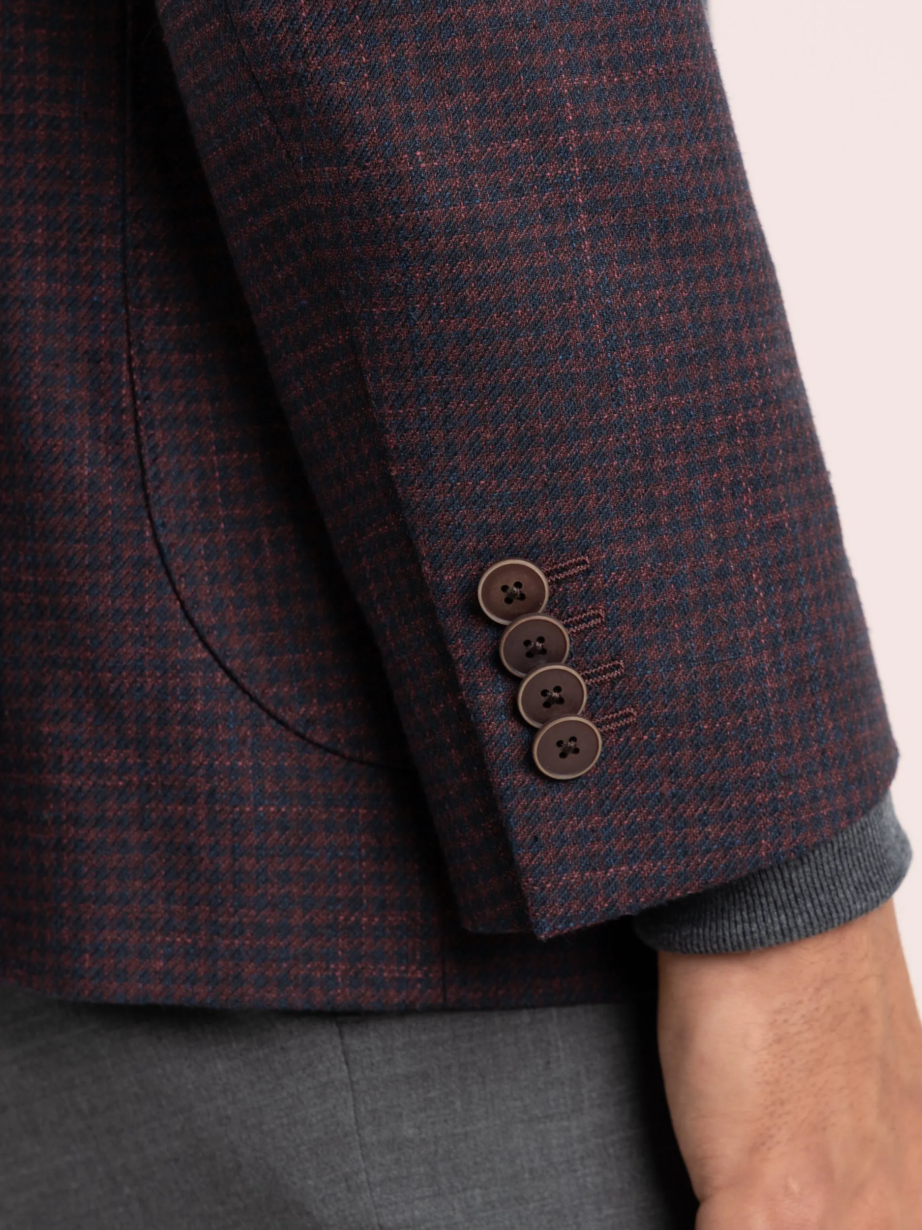 Red Check Wool-Cotton-Flax Sport Jacket