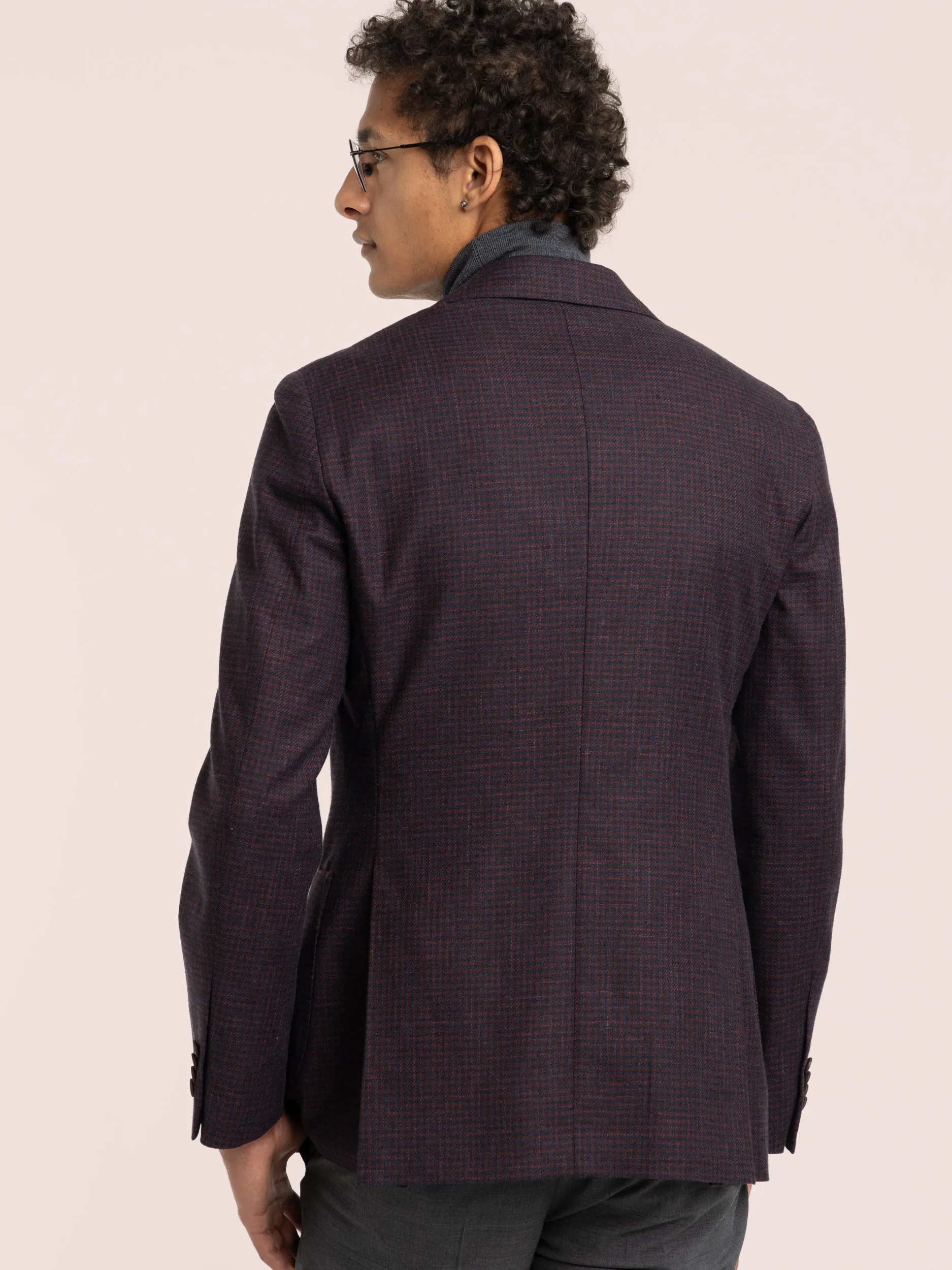 Red Check Wool-Cotton-Flax Sport Jacket