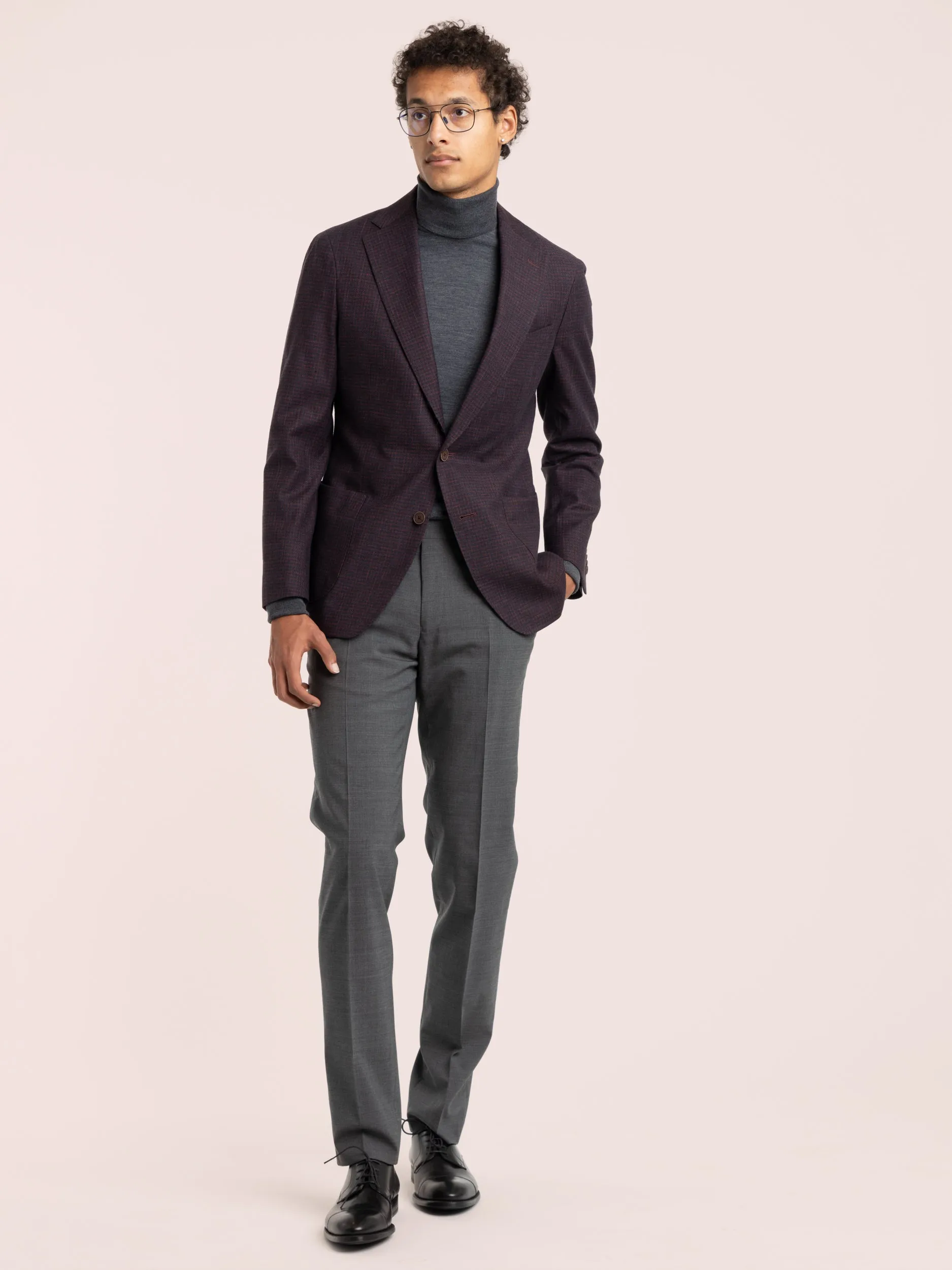Red Check Wool-Cotton-Flax Sport Jacket