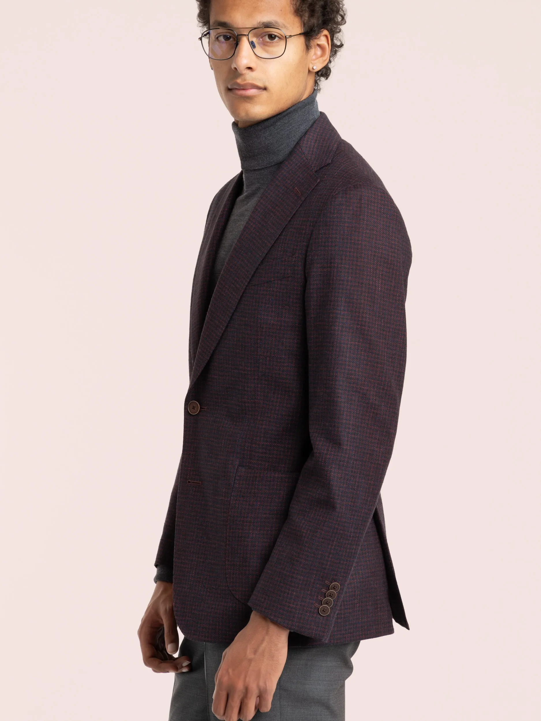 Red Check Wool-Cotton-Flax Sport Jacket